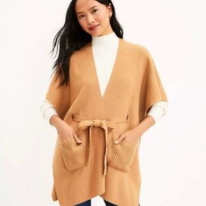 LOFT Women's Oversized Camel Kimono Sleeve Open Cardigan w/Tie, Size XS/S
